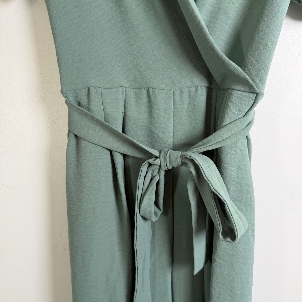 Monteau Jumpsuit Womens Medium Sage Green Wrap V-Neck Puff Sleeve Wide Leg Boho - Picture 8 of 9